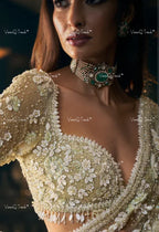 VeroniQ Trends-Elegant Victorian Multistrand Emerald And Polki Choker Necklace 92.5 Silver Moissanite Diamond Polki-Emerald Stone-Gold Plated-Wedding Jewelry-Punjabi Jewelry-South Indian-Thappa Jewelry