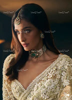 VeroniQ Trends-Elegant Victorian Multistrand Emerald And Polki Choker Necklace 92.5 Silver Moissanite Diamond Polki-Emerald Stone-Gold Plated-Wedding Jewelry-Punjabi Jewelry-South Indian-Thappa Jewelry