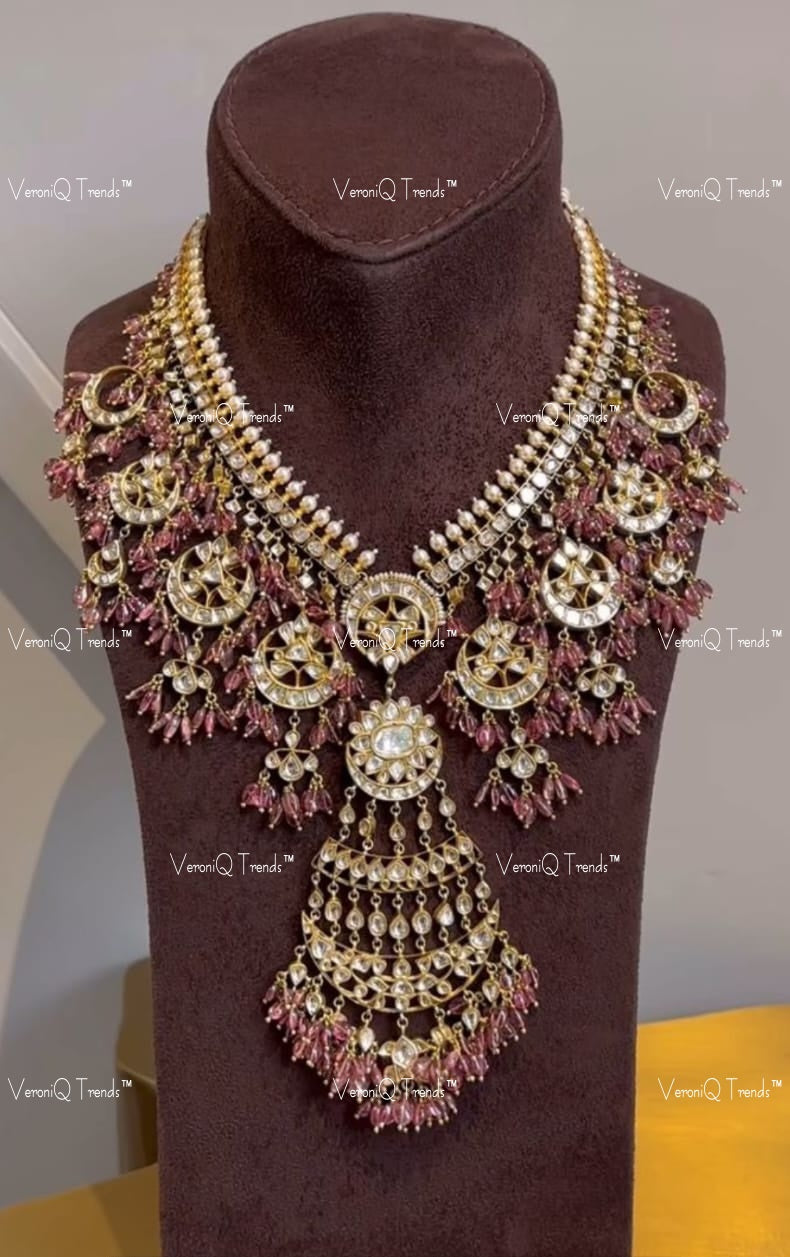 VeroniQ Trends-Traditional Bridal Gold Plated Pachi Kundan Long Necklace Pachi Kundan-Gold Plated-Wedding Jewellery-Punjabi Jewellery-South Indian-Thappa Jewellery