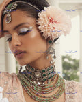 VeroniQ Trends-Elegant Emerald Green And Polki Choker Necklace Polki-Gold Plated-Wedding Jewellery-Punjabi Jewellery-South Indian-Thappa Jewellery