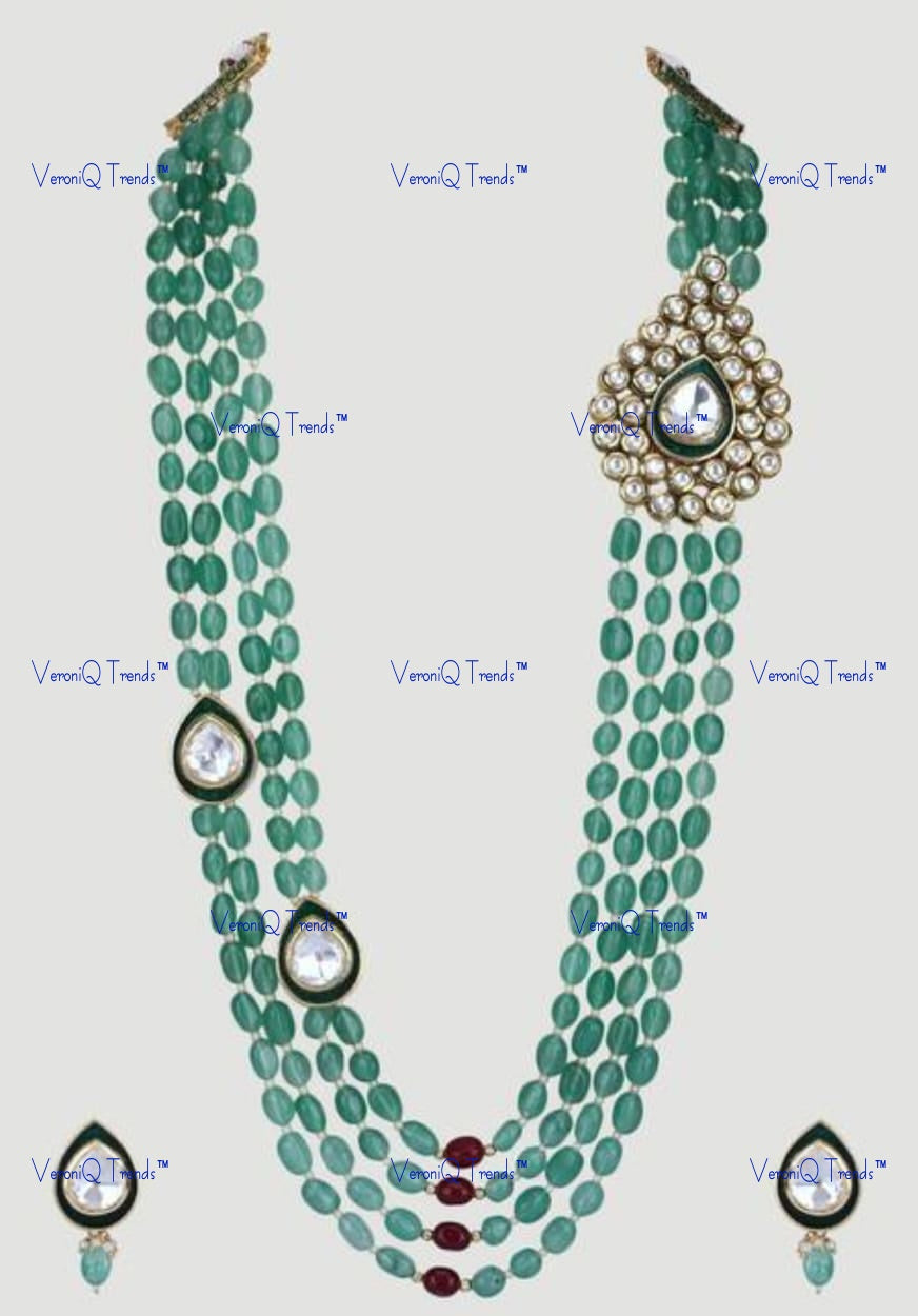 VeroniQ Trends-Traditional Bridal Gold Plated Multistrand Beaded Meenakari Kundan Long Necklace Kundan-Gold Plated-Wedding Jewellery-Punjabi Jewellery-South Indian-Thappa Jewellery