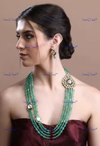 VeroniQ Trends-Traditional Bridal Gold Plated Multistrand Beaded Meenakari Kundan Long Necklace Kundan-Gold Plated-Wedding Jewelry-Punjabi Jewelry-South Indian-Thappa Jewelry