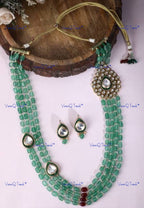 VeroniQ Trends-Traditional Bridal Gold Plated Multistrand Beaded Meenakari Kundan Long Necklace Kundan-Gold Plated-Wedding Jewelry-Punjabi Jewelry-South Indian-Thappa Jewelry
