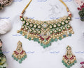 VeroniQ Trends-Traditional Green Carved Heavy Polki Pachi Kundan Choker Necklace Pachi Kundan-Gold Plated-Wedding Jewellery-Punjabi Jewellery-South Indian-Thappa Jewellery