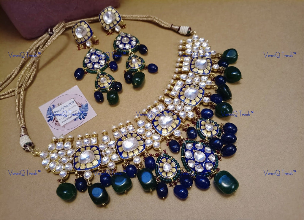 VeroniQ Trends-Beautiful Bridal Gold Plated Bollywood Style Pachi Kundan Choker Necklace With Meenakari Pachi Kundan-Gold Plated-Wedding Jewellery-Punjabi Jewellery-South Indian-Thappa Jewellery