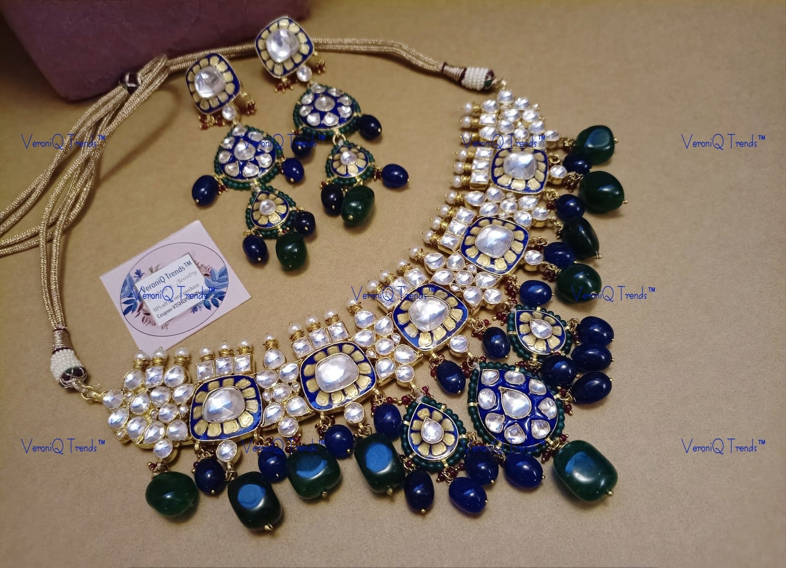 VeroniQ Trends-Beautiful Bridal Gold Plated Bollywood Style Pachi Kundan Choker Necklace With Meenakari Pachi Kundan-Gold Plated-Wedding Jewellery-Punjabi Jewellery-South Indian-Thappa Jewellery