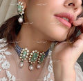 VeroniQ Trends-Victorian Multistrand Pearl Emerald And Polki Choker Necklace 92.5 Silver Moissanite Diamond Polki-Emerald Stone-Gold Plated-Wedding Jewellery-Punjabi Jewellery-South Indian-Thappa Jewellery