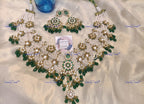 VeroniQ Trends-Traditional Gold Plated Multistarnd Pearl Beaded Kemp Stone Pachi Kundan Choker Necklace Pachi Kundan-Gold Plated-Wedding Jewelry-Punjabi Jewelry-South Indian-Thappa Jewelry