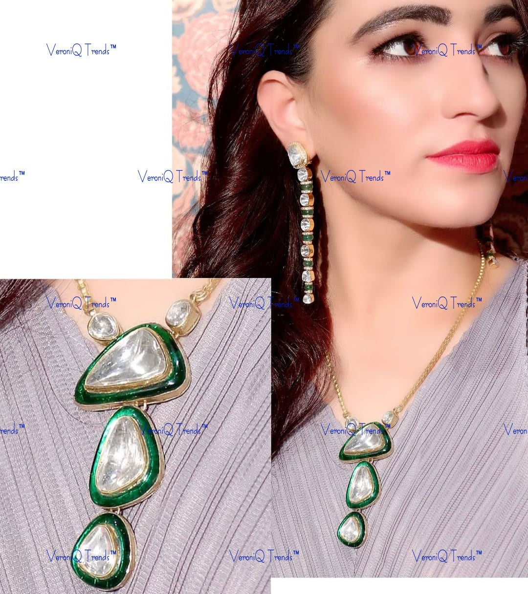VeroniQ Trends-Beautiful Gold Plated Meenakari Polki Necklace Polki-Gold Plated-Wedding Jewellery-Punjabi Jewellery-South Indian-Thappa Jewellery