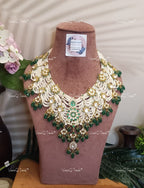 VeroniQ Trends-Traditional Gold Plated Multistarnd Pearl Beaded Kemp Stone Pachi Kundan Choker Necklace Pachi Kundan-Gold Plated-Wedding Jewelry-Punjabi Jewelry-South Indian-Thappa Jewelry