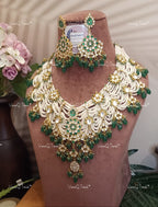 VeroniQ Trends-Traditional Gold Plated Multistarnd Pearl Beaded Kemp Stone Pachi Kundan Choker Necklace Pachi Kundan-Gold Plated-Wedding Jewelry-Punjabi Jewelry-South Indian-Thappa Jewelry