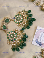 VeroniQ Trends-Traditional Gold Plated Multistarnd Pearl Beaded Kemp Stone Pachi Kundan Choker Necklace Pachi Kundan-Gold Plated-Wedding Jewelry-Punjabi Jewelry-South Indian-Thappa Jewelry