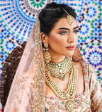VeroniQ Trends-Bridal Gold Plated Green Carved Kundan Choker And Long Necklace With Earrings And Maang Tika Kundan-Gold Plated-Wedding Jewelry-Punjabi Jewelry-South Indian-Thappa Jewelry