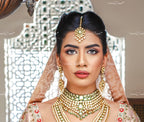 VeroniQ Trends-Bridal Gold Plated Green Carved Kundan Choker And Long Necklace With Earrings And Maang Tika Kundan-Gold Plated-Wedding Jewelry-Punjabi Jewelry-South Indian-Thappa Jewelry
