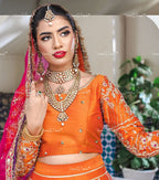 VeroniQ Trends-Punjabi Bridal Gold Plated Red Carved Kundan Choker And Long Necklace With Earrings And Maang Tika Kundan-Gold Plated-Wedding Jewelry-Punjabi Jewelry-South Indian-Thappa Jewelry
