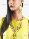 VeroniQ Trends-Elegant Gold Plated Multi-Line Kundan Long Necklace With Earrings Kundan-Gold Plated-Wedding Jewellery-Punjabi Jewellery-South Indian-Thappa Jewellery
