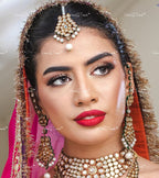 VeroniQ Trends-Punjabi Bridal Gold Plated Red Carved Kundan Choker And Long Necklace With Earrings And Maang Tika Kundan-Gold Plated-Wedding Jewelry-Punjabi Jewelry-South Indian-Thappa Jewelry