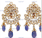 VeroniQ Trends-Floral Victorian Multistrand Beryl Beads Saphhire And Polki Silver Choker Necklace 92.5 Silver Moissanite Diamond Polki-Sapphire Stone-Gold Plated-Wedding Jewelry-Punjabi Jewelry-South Indian-Thappa Jewelry