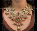 VeroniQ Trends-Traditional Gold Plated Multistarnd Pearl Beaded Kemp Stone Pachi Kundan Choker Necklace Pachi Kundan-Gold Plated-Wedding Jewelry-Punjabi Jewelry-South Indian-Thappa Jewelry