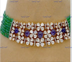VeroniQ Trends-Floral Victorian Multistrand Beryl Beads Saphhire And Polki Silver Choker Necklace 92.5 Silver Moissanite Diamond Polki-Sapphire Stone-Gold Plated-Wedding Jewelry-Punjabi Jewelry-South Indian-Thappa Jewelry