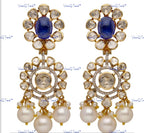 VeroniQ Trends-Victorian Multistrand Pearl Saphhire And Polki Silver Choker Necklace 92.5 Silver Moissanite Diamond Polki-Sapphire Stone-Fresh Water Pearl-Gold Plated-Wedding Jewelry-Punjabi Jewelry-South Indian-Thappa Jewelry