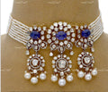 VeroniQ Trends-Victorian Multistrand Pearl Saphhire And Polki Silver Choker Necklace 92.5 Silver Moissanite Diamond Polki-Sapphire Stone-Fresh Water Pearl-Gold Plated-Wedding Jewellery-Punjabi Jewellery-South Indian-Thappa Jewellery
