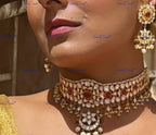 VeroniQ Trends-Bridal Gold Plated Pearl And Polki Pachi Kundan Choker Necklace Polki Pachi Kundan-Gold Plated-Wedding Jewelry-Punjabi Jewelry-South Indian-Thappa Jewelry