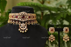VeroniQ Trends-Bridal Gold Plated Pearl And Polki Pachi Kundan Choker Necklace Polki Pachi Kundan-Gold Plated-Wedding Jewelry-Punjabi Jewelry-South Indian-Thappa Jewelry