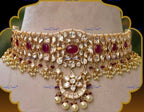 VeroniQ Trends-Bridal Gold Plated Pearl And Polki Pachi Kundan Choker Necklace Polki Pachi Kundan-Gold Plated-Wedding Jewelry-Punjabi Jewelry-South Indian-Thappa Jewelry