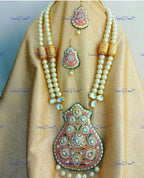 VeroniQ Trends-Elegant Layered Gold Plated Meenakari Kundan Long Necklace With Pearl Kundan-Gold Plated-Wedding Jewelry-Punjabi Jewelry-South Indian-Thappa Jewelry
