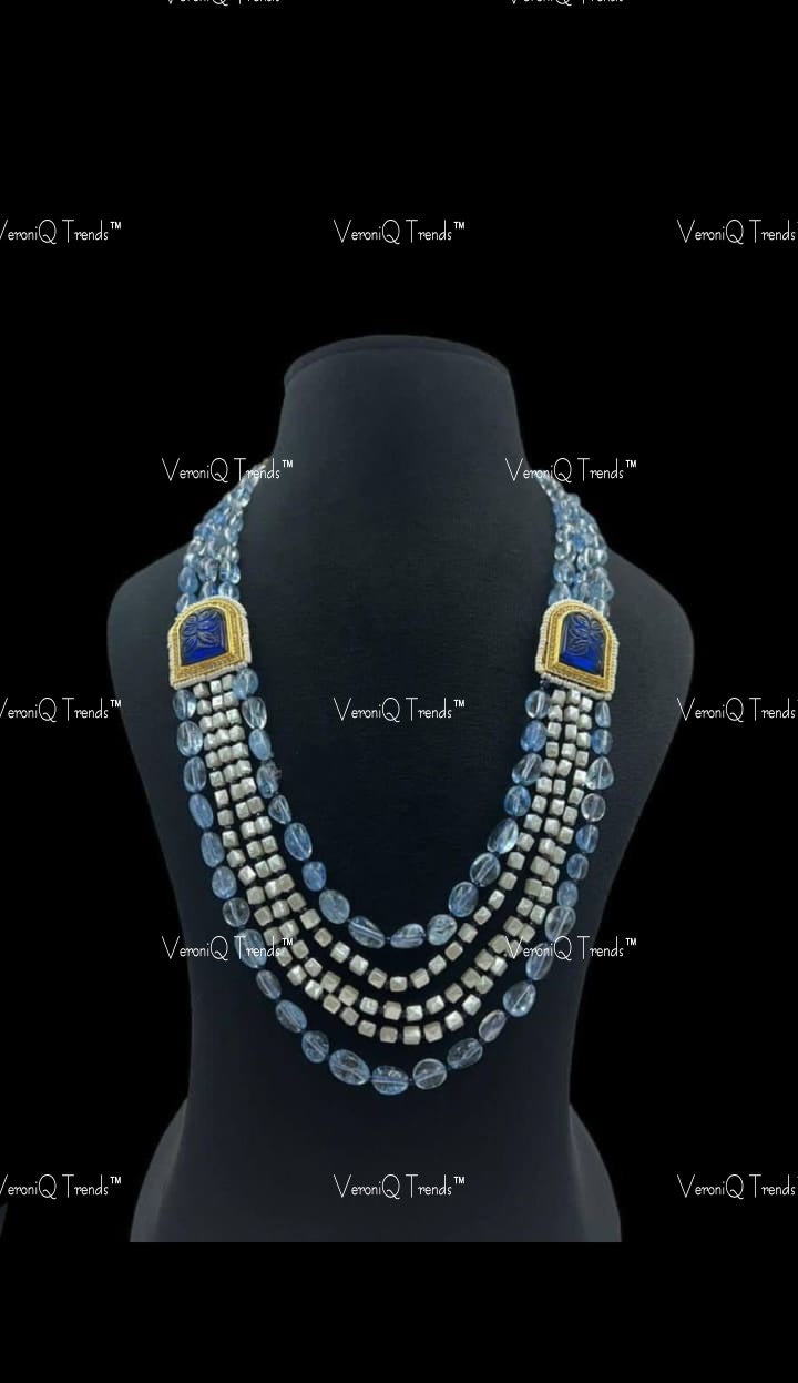 VeroniQ Trends-Elegant Gold Plated Multi-Line Amethyst Beads Jaipuri Long Necklace Beaded Jaipuri Mala-Gold Plated-Wedding Jewellery-Punjabi Jewellery-South Indian-Thappa Jewellery