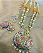 VeroniQ Trends-Elegant Layered Gold Plated Meenakari Kundan Long Necklace With Pearl Kundan-Gold Plated-Wedding Jewelry-Punjabi Jewelry-South Indian-Thappa Jewelry