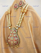 VeroniQ Trends-Elegant Layered Gold Plated Meenakari Kundan Long Necklace With Pearl Kundan-Gold Plated-Wedding Jewelry-Punjabi Jewelry-South Indian-Thappa Jewelry