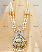 VeroniQ Trends-Elegant Layered Gold Plated Meenakari Kundan Long Necklace With Pearl Kundan-Gold Plated-Wedding Jewelry-Punjabi Jewelry-South Indian-Thappa Jewelry