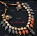 VeroniQ Trends-Beautiful Single Line Gold Plated Heavy Kundan Choker Necklace With Beads Kundan-Gold Plated-Wedding Jewellery-Punjabi Jewellery-South Indian-Thappa Jewellery