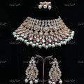 VeroniQ Trends-Beautiful Bridal Gold Plated Heavy Kundan And Meenakari Choker Necklace With Earrings And Maang Tika Kundan-Gold Plated-Wedding Jewellery-Punjabi Jewellery-South Indian-Thappa Jewellery
