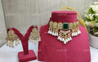 VeroniQ Trends-Traditional Gold Plated Polki Choker Necklace With Pearl Drop Polki-Gold Plated-Wedding Jewelry-Punjabi Jewelry-South Indian-Thappa Jewelry