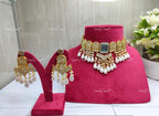 VeroniQ Trends-Traditional Gold Plated Polki Choker Necklace With Pearl Drop Polki-Gold Plated-Wedding Jewelry-Punjabi Jewelry-South Indian-Thappa Jewelry