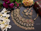 VeroniQ Trends-Traditional Bridal Gold Plated MeenaKari Pachi Kundan Choker Necklace With Earrings And Maang Tika Kundan-Gold Plated-Wedding Jewelry-Punjabi Jewelry-South Indian-Thappa Jewelry