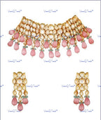 VeroniQ Trends-Elegant Party Wear Gold Plated Kundan Choker Necklace With Pink Beads Kundan-Gold Plated-Wedding Jewelry-Punjabi Jewelry-South Indian-Thappa Jewelry