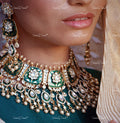 VeroniQ Trends-Traditional Bridal Gold Plated MeenaKari Pachi Kundan Choker Necklace With Earrings And Maang Tika Kundan-Gold Plated-Wedding Jewellery-Punjabi Jewellery-South Indian-Thappa Jewellery