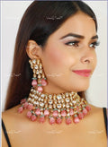 VeroniQ Trends-Elegant Party Wear Gold Plated Kundan Choker Necklace With Pink Beads Kundan-Gold Plated-Wedding Jewellery-Punjabi Jewellery-South Indian-Thappa Jewellery