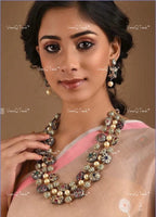 VeroniQ Trends-Traditional Jaipuri Mala Style Gold Plated Kemp Stone Beads Pachi Kundan Long Necklace Pachi Kundan-Gold Plated-Wedding Jewelry-Punjabi Jewelry-South Indian-Thappa Jewelry