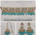 VeroniQ Trends-Beautiful Gold Plated Polki Choker Necklace With Beads Polki-Gold Plated-Wedding Jewellery-Punjabi Jewellery-South Indian-Thappa Jewellery