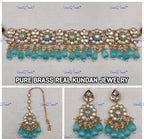 VeroniQ Trends-Beautiful Gold Plated Polki Choker Necklace With Beads Polki-Gold Plated-Wedding Jewelry-Punjabi Jewelry-South Indian-Thappa Jewelry