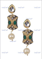 VeroniQ Trends-Traditional Jaipuri Mala Style Gold Plated Kemp Stone Beads Pachi Kundan Long Necklace Pachi Kundan-Gold Plated-Wedding Jewelry-Punjabi Jewelry-South Indian-Thappa Jewelry