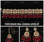 VeroniQ Trends-Beautiful Gold Plated Polki Choker Necklace With Beads Polki-Gold Plated-Wedding Jewelry-Punjabi Jewelry-South Indian-Thappa Jewelry