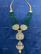 VeroniQ Trends-Traditional Multistrand Green Beaded Gold Plated Pachi Kundan Long Necklace Pachi Kundan-Gold Plated-Wedding Jewelry-Punjabi Jewelry-South Indian-Thappa Jewelry