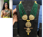 VeroniQ Trends-Traditional Multistrand Green Beaded Gold Plated Pachi Kundan Long Necklace Pachi Kundan-Gold Plated-Wedding Jewelry-Punjabi Jewelry-South Indian-Thappa Jewelry