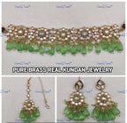 VeroniQ Trends-Beautiful Gold Plated Polki Choker Necklace With Beads Polki-Gold Plated-Wedding Jewelry-Punjabi Jewelry-South Indian-Thappa Jewelry